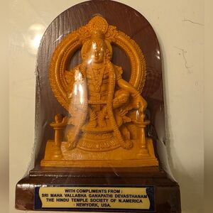 Ayyappa Carved Wooden Statue From Hindu Temple Society Of North America 5"x3.5"